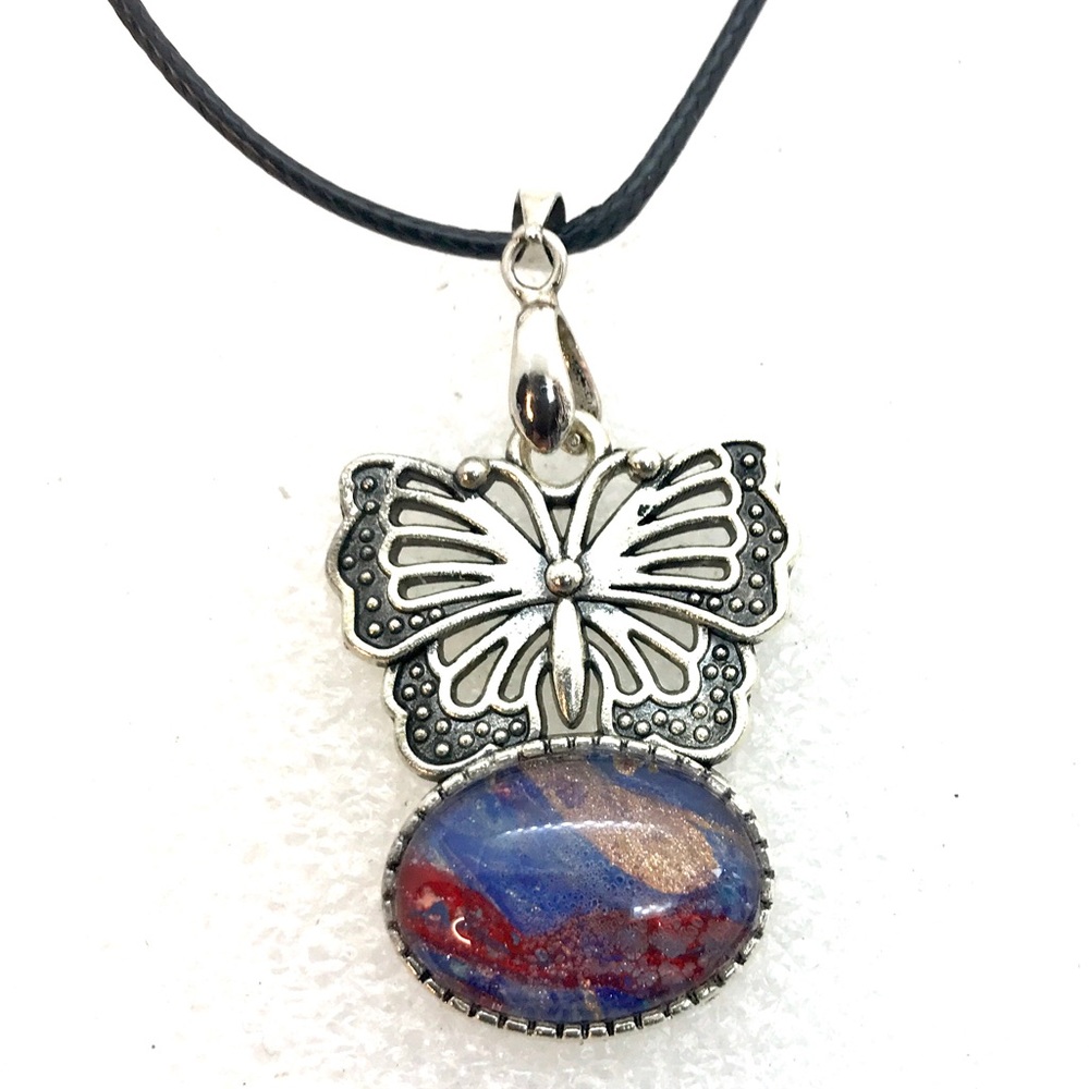 Handmade butterfly necklace NSN display